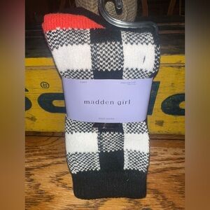 Madden Girl 2 Pair Boot Checkered Black and White Socks/Solid Black ~ size 9-11